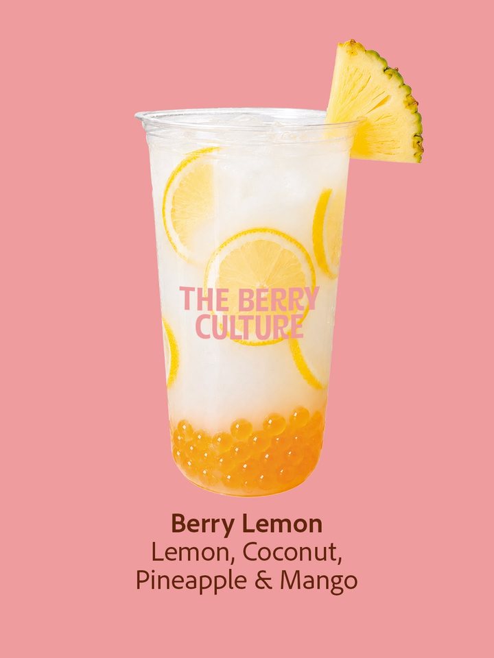 Berry Lemon: lemon, coconut, pineapple and mango