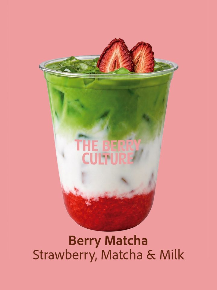 Berry Matcha: strawberry, matcha and milk